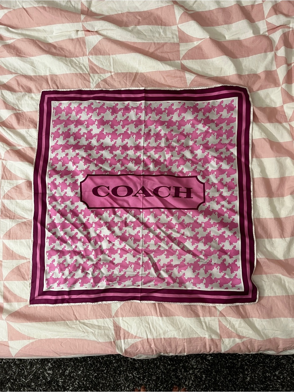 Coach Pink and Magenta Patterned Logo Silk Scarf